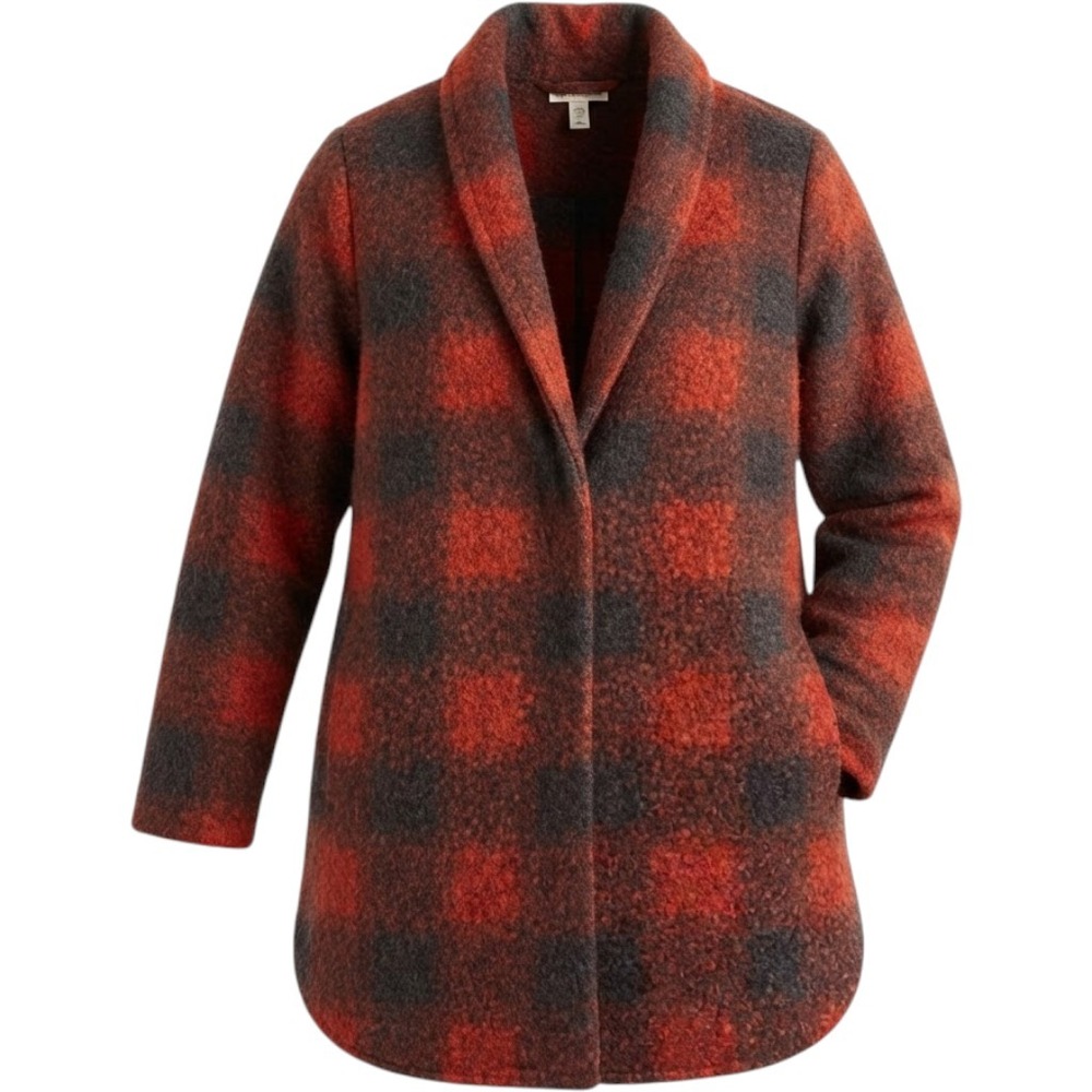 Ava & Viv Women's Size XXL Boucle Plaid Coat Rust Black Open Front Longline